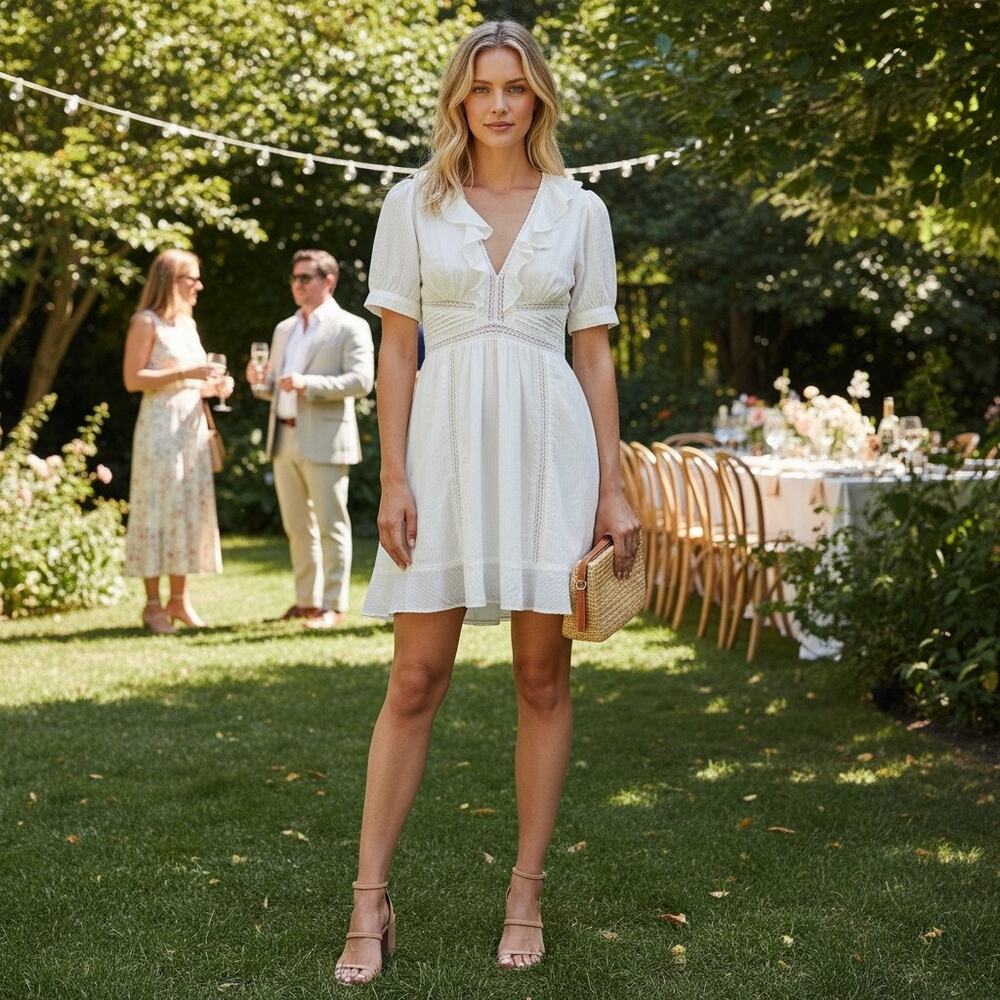 ASTR The Label Brennan Dress Size S Cream Ivory Cotton Fit Flare Lace Mini